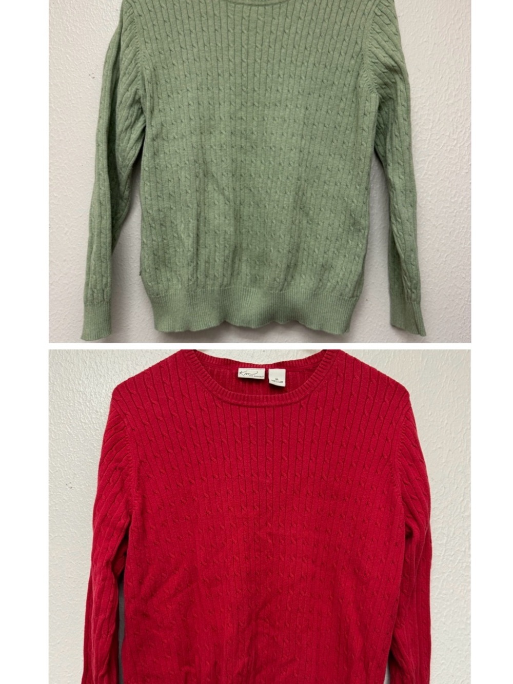 Kim Rogers Sweater Pair Cable Knit Crew Neck Pullover Long Sleeve
